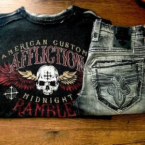 Rock Revival Exclusive Men’s Jean W/ Mens Reversible Affliction LongSleeve Shirt